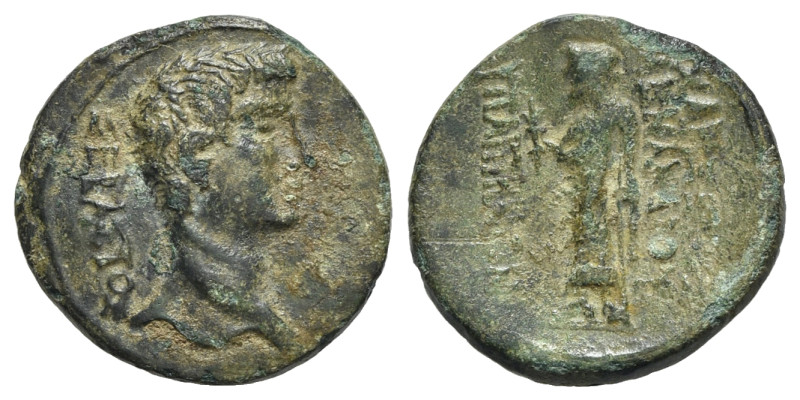 Augustus (27 BC-AD 14). Lydia, Hypaepa. Æ (19mm, 3.62g, 12h). Charixenos Menandr...