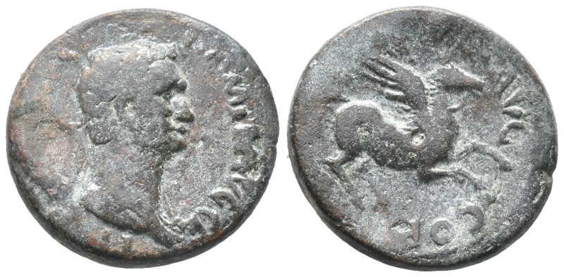 Domitian (81-96). Corinth. Æ (21mm, 8.21g). Laureate and draped bust r. R/ Pegas...