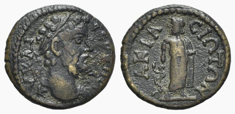 Septimius Severus (193-211). Lydia, Acrasus. Æ (19mm, 3.10g, 6h). Laureate head ...