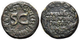 Augustus (27 BC-AD 14). Æ Dupondius (28mm, 14.90g, 2h). Rome; C. Cassius Celer, moneyer, 16 BC. AVGVSTVS/ TRIBVNIC/ POTEST in three lines within laure...