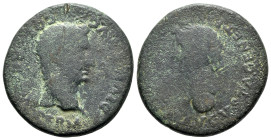 Divus Augustus (died AD 14). Spain, Romula. Æ Dupondius (35mm, 25.28g, 3h). Radiate head of Divus Augustus r.; star above, thunderbolt before. R/ Head...