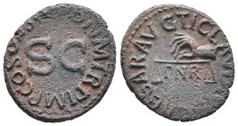 Claudius (41-54). Æ Quadrans (17mm, 2.87g). Rome, AD 41. Hand l., holding scales; PNR below. R/ Legend around large S • C. RIC I 85. Near VF