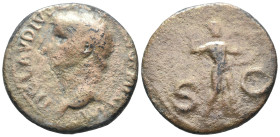 Claudius (41-54). Æ As (29mm, 9.74g). Rome. Bare head l. R/ Minerva, wearing aegis, advancing r., brandishing spear with r. hand and holding round shi...