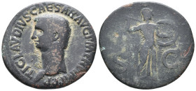 Claudius (41-54). Æ As (30mm, 9.71g). Rome. Bare head l. R/ Minerva standing r., brandishing javelin and holding shield on l. arm. RIC I 116. Fine