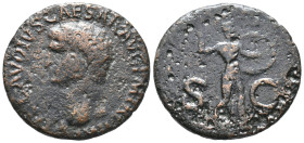 Claudius (41-54). Æ As (27mm, 9.25g). Rome. Bare head l. R/ Minerva standing r., brandishing javelin and holding shield on l. arm. Cf. RIC I 116. Fine...