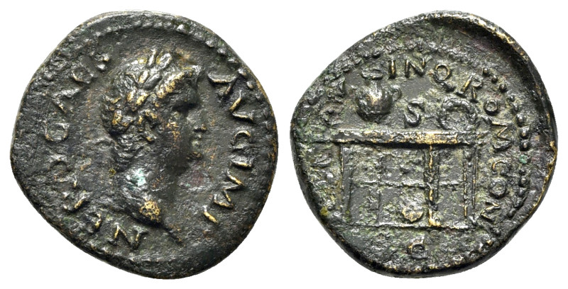 Nero (54-68). Æ Semis (19mm, 3.50g, 6h). Rome, AD 64. Laureate head r. R/ Table,...