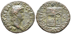 Nero (54-68). Æ As (28mm, 11.73g). Rome, c. AD 65. Laureate head r. R/ Temple of Janus with latticed windows to l. and closed double doors to r. RIC I...