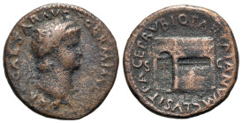 Nero (54-68). Æ As (27mm, 9.71g, 6h). Rome, c. AD 65. Laureate head r. R/ Temple of Janus with garland hung across closed double doors to l. RIC I 309...