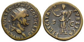 Vespasian (69-79). Æ Dupondius (27mm, 11.88g, 6h). Rome, AD 74. Radiate head r. R/ Felicitas standing l., holding short caduceus and cornucopia. RIC I...