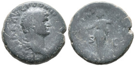 Domitian (Caesar, 69-81). Æ As (26mm, 10.79g). Rome, 76-7. Laureate and draped bust r. R/ Aequitas standing l., holding scales and rod. RIC II 930 (Ve...