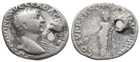 Trajan (98-117). AR Denarius (19mm, 2.44g). Rome, c. 108-110. Laureate bust r., with drapery. R/ Felicitas standing facing, head l., holding caduceus ...