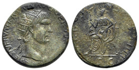 Trajan (98-117). Æ Dupondius (25mm, 9.60g, 5h). Rome, 101-2. Radiate head r. R/ Abundantia seated l. on chair formed of two cornucopias, holding scept...