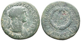 Trajan (98-117). Æ Semis (23mm, 6.82g). Rome, for use in the East, AD 116. Radiate and draped bust r. R/ Large S•C within oak wreath. Cf. RIC II 650. ...