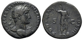 Hadrian (117-138). Æ As (26mm, 10.51g, 6h). Rome, 119-23. Laureate bust r., with slight drapery. R/ Honos standing r., foot on globe, holding sceptre ...