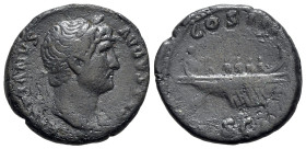 Hadrian (117-138). Æ As (26.5mm, 11.05g, 6h). Rome, 124-8. Laureate bust r., slight drapery. R/ Galley r. with four oarsmen; arched cabin at stern. RI...