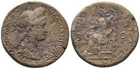 Sabina (Augusta, 128-136/7). Æ Sestertius (31mm, 22.07g). Rome, 128-136. Draped bust r., wearing stephane. R/ Vesta seated l., holding palladium and s...