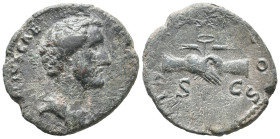 Antoninus Pius (Caesar, AD 138). Æ As (25mm, 8.50g). Rome, AD 138. Bare head r. R/ Clasped hands holding caduceus and grain ears. RIC II 1088a (Hadria...