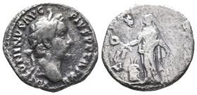 Antoninus Pius (138-161). AR Denarius (17mm, 2.58g). Rome, 147-8. Laureate head r. R/ Annona standing l. holding corn ears and anchor; modius to l. RI...