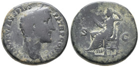 Antoninus Pius (138-161). Æ Sestertius (29mm, 23.97g). Rome, AD 147. Laureate head r. R/ Securitas seated l., holding sceptre and propping head on han...