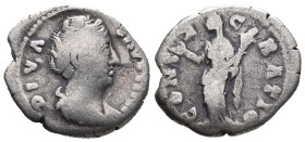 Diva Faustina Senior (died 140/1). AR Denarius (18mm, 2.92g). Rome, 141-6. Draped bust r. R/ Ceres (or Aeternitas) standing l., r. hand raised, holdin...