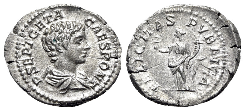 Geta (Caesar, 198-209). AR Denarius (21mm, 2.98g, 12h). Rome, 200-5. Bareheaded ...