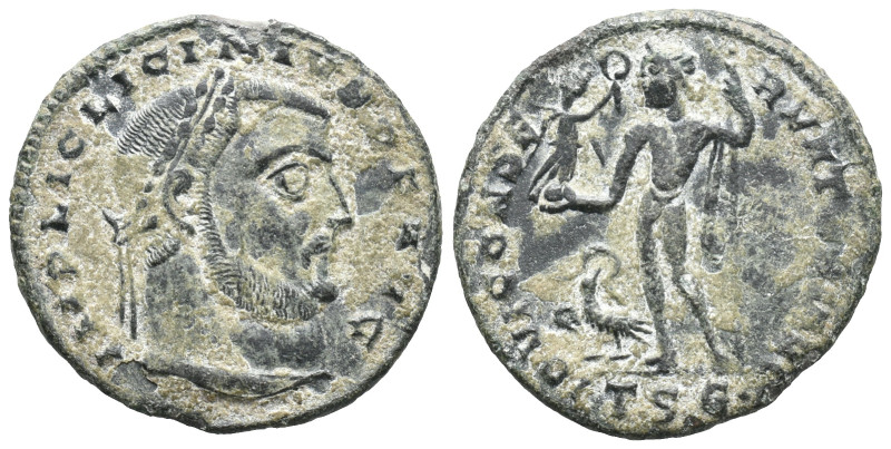 Licinius I (308-324). Æ Follis (22mm, 3.18g). Thessalonica, 313-6. Laureate head...