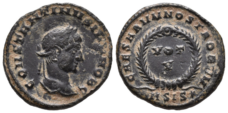 Constantine II (Caesar, 316-337). Æ Follis (18mm, 3.12g). Siscia, 320-1. Laureat...