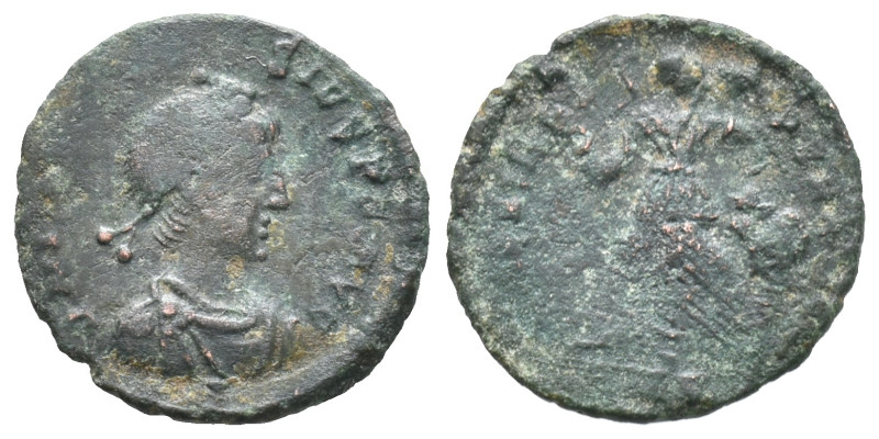 Theodosius I (379-395). Æ (14mm, 0.87g). Uncertain mint. Pearl-diademed, draped ...