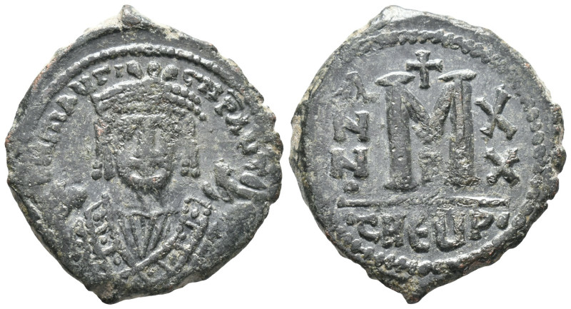 Maurice Tiberius (582-602). Æ 40 Nummi (28mm, 10.43g). Antioch, year 20. Facing ...