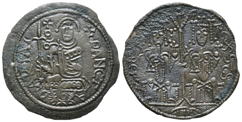 Hungary, Béla III (1172-1196). Æ Rézpénz (27mm, 3.02g). The Virgin seated facing...