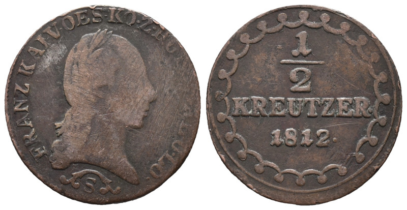 Austrian Empire, Franz I (1804-1835), 1/2 Kreuzer 1812-S (20mm, 2.02g). Good Fin...