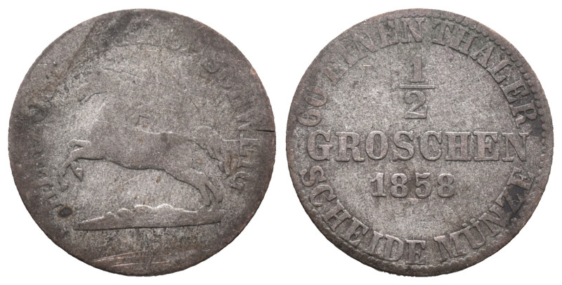 Germany, Brunswick. Wilhelm VIII (1830-1884). 1/2 Groschen 1858 (15mm, 1.04g). F...