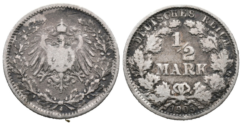 Germany, 1/2 Mark 1905 (20mm, 2.67g). Good Fine