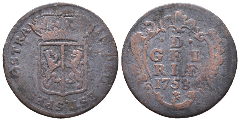 Netherlands, Gelderland. 1 Duit 1758 (21mm, 2.97g). Good Fine