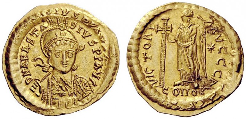 THE BYZANTINE EMPIRE 
 Anastasius, 11 April 491 – 1 July 518 
 Solidus 491-498...