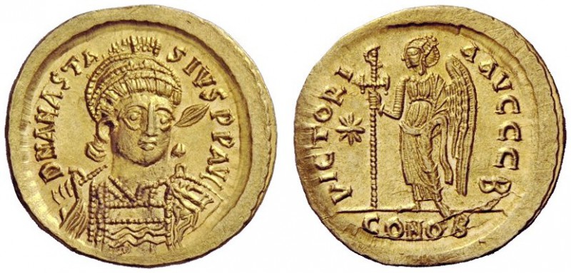 THE BYZANTINE EMPIRE 
 Anastasius, 11 April 491 – 1 July 518 
 Solidus 498-518...