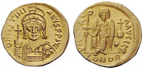 THE BYZANTINE EMPIRE 
 Justinian I, 1 August 527 – 14 November 565 
 Solidus 538-545, AV 4.45 g. D N IVSTINI – ANVS PP AVG Helmeted, pearl-diademed ...