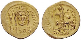 THE BYZANTINE EMPIRE 
 Justin II, 15 November 565 – 5 October 578 
 Solidus 565-578, AV 4.46 g. D N I – VSTI – NVS PP [AVG] Helmeted, pearl-diademed...