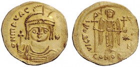 THE BYZANTINE EMPIRE 
 Maurice Tiberius, 15 August 582 – 25 November 602 
 Light weight solidus of 23 siliquae, 582-602, AV 4.23 g. D N mAVRC – [Tib...