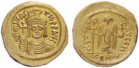 THE BYZANTINE EMPIRE 
 Maurice Tiberius, 15 August 582 – 25 November 602 
 Solidus 583-601, AV 4.29 g. O N mAVRC – Tib PP AVI Cuirassed and draped b...