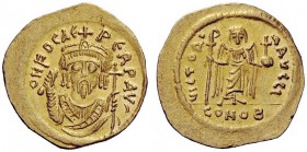 THE BYZANTINE EMPIRE 
 Phocas, 23 November 602 – 5 October 610 
 Solidus circa 603, AV 4.50 g. ON FOCAS – PERP AVG Bust facing, wearing consular rob...