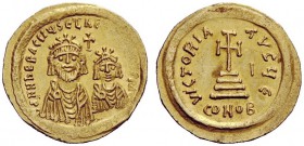 THE BYZANTINE EMPIRE 
 Heraclius, 5 October 610 – 11 January 641, with colleagues from January 613 
 Solidus circa 613, AV 4.50 g. dd NN herACLIYS E...