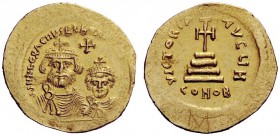 THE BYZANTINE EMPIRE 
 Heraclius, 5 October 610 – 11 January 641, with colleagues from January 613 
 Solidus 613-circa 616, AV 4.40 g. dd NN herACLI...