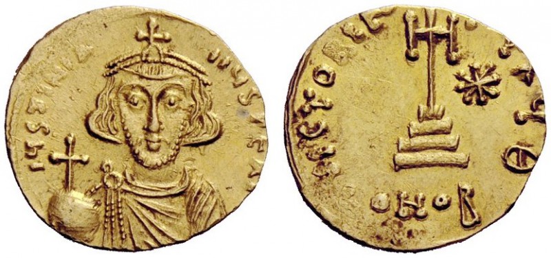 THE BYZANTINE EMPIRE 
 Justinian II, first reign 685 - 695 
 Light weight soli...