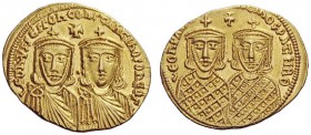 THE BYZANTINE EMPIRE 
 Leo IV the Khazar, 14 September 775 – 8 September 780 and Constantine VI from 776 
 Solidus circa 776-778, AV 4.41 g. LEOhVS ...