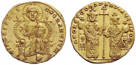 THE BYZANTINE EMPIRE 
 Leo VI the Wise, 29 August 886 – 11 May 912 with colleagues from 879. 
 Solidus 908-912, AV 4.41 g. +IHS XPS REX – REGNANTIUM...