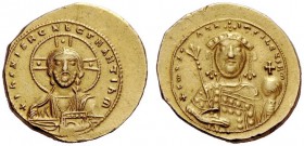 THE BYZANTINE EMPIRE 
 Constantine IX Monomachus, 11 June 1042 – 11 January 1055 
 Tetarteron 1042-1055, AV 4.03 g. +IhS XIS RC XbCSNANTIhm Facing b...