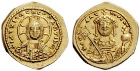 THE BYZANTINE EMPIRE 
 Constantine IX Monomachus, 11 June 1042 – 11 January 1055 
 Tetarteron 1042-1055, AV 4.05 g. + his XIS RCA CSANTIhm Facing bu...