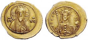 THE BYZANTINE EMPIRE 
 Theodora, 11 January 1055 – 31 August 1056 
 Tetarteron 1055–1056, AV 4.08 g. Nimbate bust of Christ facing, wearing pallium ...