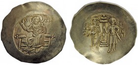 THE BYZANTINE EMPIRE 
 John II Comnenus, August 1118-April 1143, with colleagues from 1119 
 Aspron trachy 1118-1122, EL 4.08 g. Christ, nimbate, se...